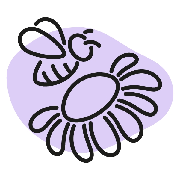 Bee hovering above a flower drawing